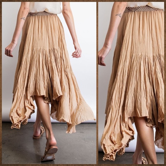 EASEL Crinkled Chiffon Overlay Uneven Hem Midi-Maxi Skirt or Tube Dress Lined - Picture 2 of 14